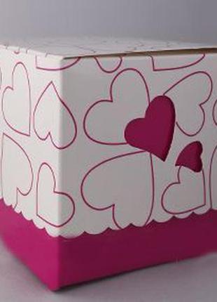 Упаковка для чашек с принтом - сердце, розовая.