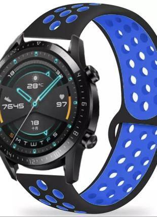 Ремінець на годинник, силіконовий, спортивний samsung gear s3/frontier/galaxy watch 46mm. чорно-синій