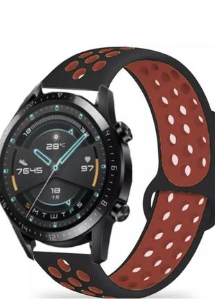 Ремешок 22мм на часы перфорированный спорт samsung gear s3 classic/frontier (чёрно-красный )