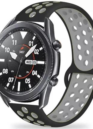 Ремешок 22мм на часы перфорированный спорт samsung gear s3 classic/frontier (чёрно-серый )