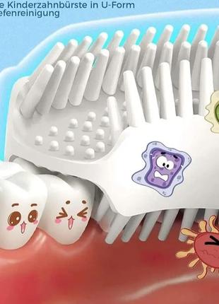 Дитяча u-подібна зубна щітка-капа, з очищенням на 360 градусів, від 2 до 6 років, у наявності 2 кольори6 фото