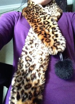 Анималистичный принт леопардовый шарф очень теплый меховый