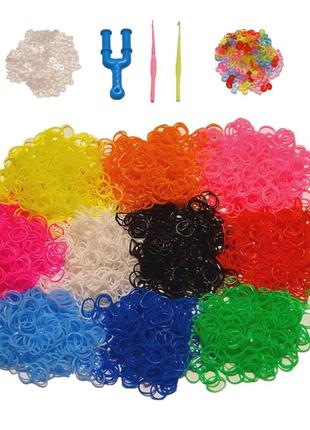 Набір гумок для плетіння браслетів 2500 штук loom bands set з кліпсами, 10 кольорів