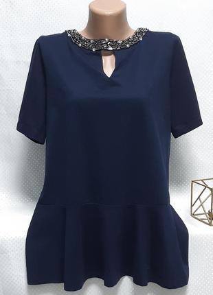 Блузка блуза нарядная синий цвет с камешками р 52