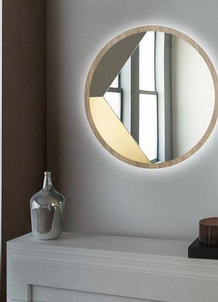 Круглое настенное зеркало с led подсветкой 600 мм дуб сонома. зеркала для ванной комнаты, прихожей, салонов