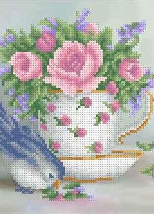 Схема для вышивки бисером " чашка кофе и роза " частичная выкладка, заготовка, 28х35 см1 фото