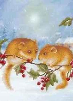 Схема для вышивки бисером " милые  грызуны " частичная выкладка, заготовка, 25х25 см