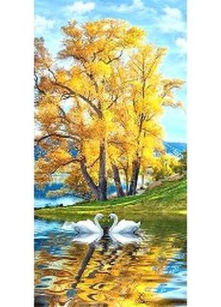 Алмазна вишивка "закохана пара лебедів", ліс, гори, повна викладка, мозаїка 5d, набори 45х85 см1 фото