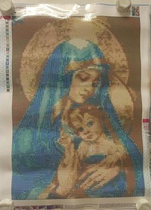 Набор алмазной вышивки "икона дева мария с младенцем" полная выкладка ,мозаика 5d, 40х30 см2 фото