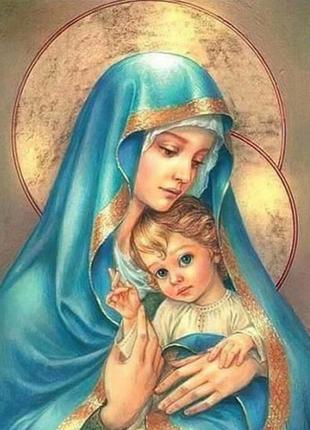 Набор алмазной вышивки "икона дева мария с младенцем" полная выкладка ,мозаика 5d, 40х30 см