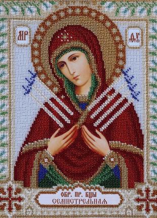 Набор для вышивания бисером икона божией матери "семистрельная" частичная выкладка,чехия,22x28 см