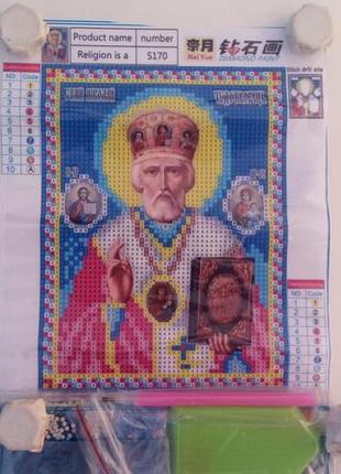 Набор алмазной вышивки "икона николай чудотворец", частичная выкладка,мозаика 5d, 25х20 см2 фото