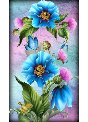 Алмазна вишивка "польові квіти", метелик, квіти, сині, повна викладка, мозаїка 5d, набори 30х48 см