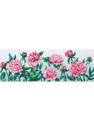 Набір для вишивки бісером "півонії" клумба, композиція, квіти, вінтажний, часткова викладка, чехія, 62x22 см