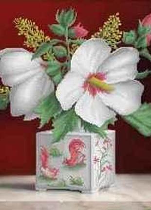 Схема для вышивки бисером  " гибискус белый " частичная выкладка, заготовка, 43х45 см