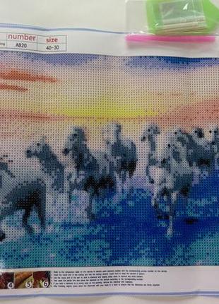Алмазная вышивка "стадо лошадей",табун , упряжка,волна,пара,полная выкладка,мозаика 5d, наборы 30х40 см2 фото