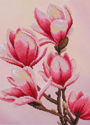 Набір для вишивки бісером "цвіт магнолії" букет, квіти, ромашка, поле, сад, часткова викладка, чехія, 28х34 см