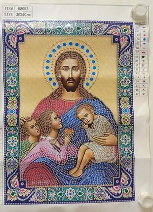 Набор алмазной вышивки икона "иисус и дети" , частичная выкладка, ,мозаика 5d, 30х40 см2 фото