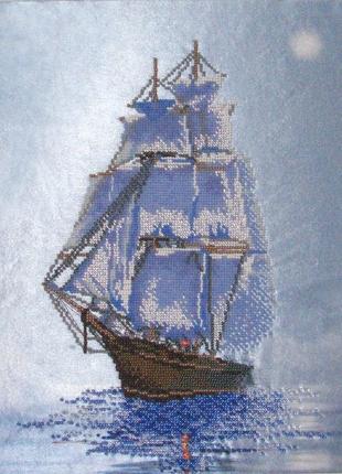Набор для вышивки бисером " фрегат " облака, море, корабль, волна, птицы частичная выкладка, 27x36 см