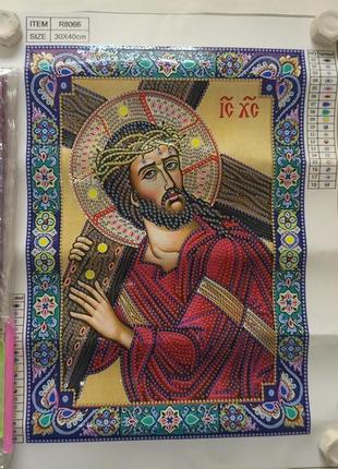 Набор алмазной вышивки икона "крестный путь иисуса христа" , частичная выкладка, ,мозаика 5d, 30х40 см2 фото