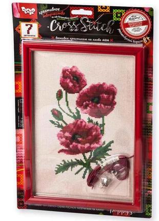 Набір для вишивки хрестиком на канві з рамкою "маки" aida, муліне, дитяча творчість, 28,5x19,5 см