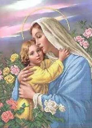 Схема для вышивки бисером "богоматерь с младенцем" частичная выкладка, заготовка, 30х40 см