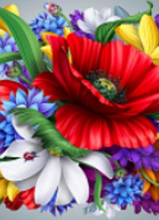 Алмазна вишивка " букет з маками ",квіти,букет,часткова викладка,мозаїка 5d,набори 30х30 см