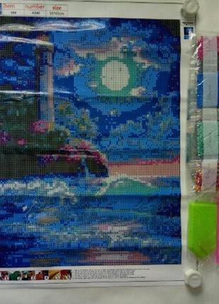 Алмазная вышивка" маяк у моря", полная выкладка ,мозаика 5d, наборы 35х45 см2 фото
