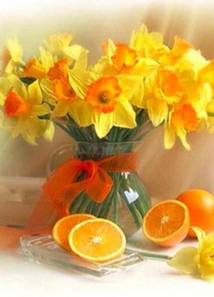 Алмазна вишивка "букет з жовтих нарцисів",квіти,букет,часткова викладка,мозаїка 5d,набори 30х30 см