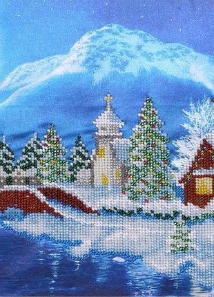 Набір для вишивки бісером "ніч в карпатах" гори, ліс, річка, поле, туман, часткова викладка, 30x22 см