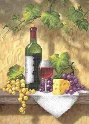 Схема для вишивки бісером " натюрморт з келихом червоного вина" часткова викладка, заготівля, 30,5х40,5 см1 фото
