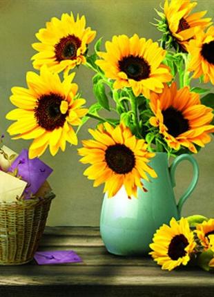 Алмазна вишивка " соняшники у вазі ",квіти,букет,часткова викладка,мозаїка 5d,набори 30х30 см