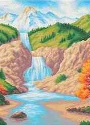 Схема для вишивки бісером "осенний пейзаж в горах" повне викладення, заготівля, 40х55 см