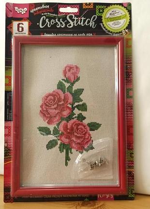 Набір для вишивки хрестиком на канві з рамкою "роза", канва, aida, муліне, дитяча творчість, 28,5x19,5 см