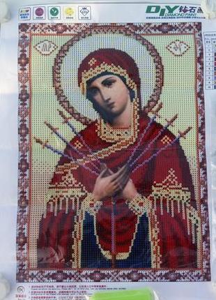 Набор алмазной вышивки икона богородица семистрельная полная выкладка, ,мозаика 5d, 30х40 см2 фото