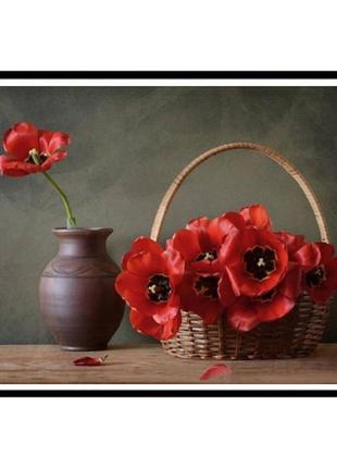 Алмазна вишивка "маки на столі", квіти, букет, часткова викладка, мозаїка 5d, набори 30х40 см