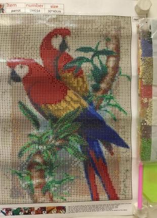 Алмазная вышивка " попугай ара",облака, дерево,экзотика,полная выкладка,мозаика 5d,наборы 30х40 см2 фото