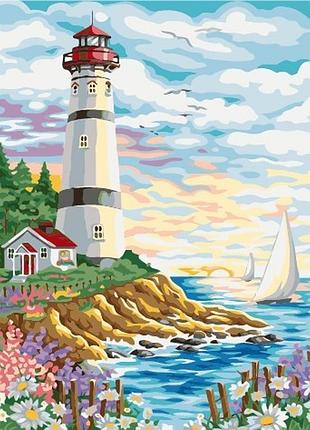Алмазна вишивка "маяк біля моря", небо, захід, сонце, світанок, повна викладка,, мозаїка 5d, набори 45х35 см