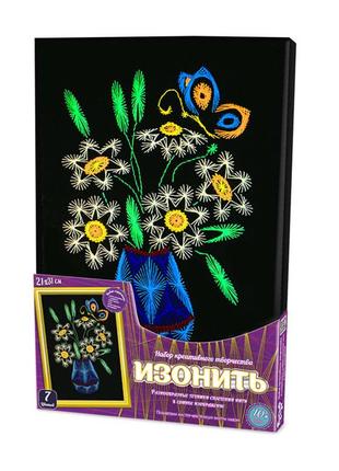 Вишивка хрестиком на підрамнику "букет ромашок" изонить, квіти, текстиль канва, муліне, канва, aida 21x31