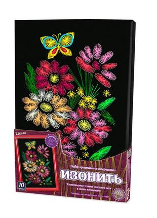 Вишивка хрестиком на підрамнику "букет ромашок" изонить, квіти, текстиль канва, муліне, канва, aida 21x31