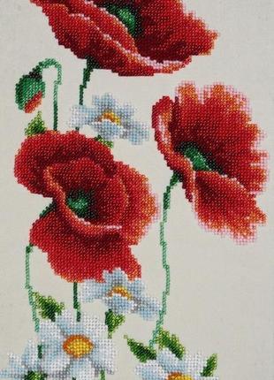 Набір для вишивки бісером "маки і ромашки" волошка, польові квіти, букет часткова викладка, чехія, 18х34 см