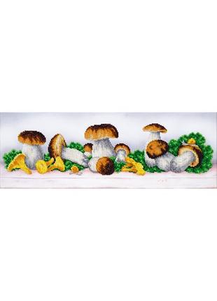 Набор для вышивки бисером " грибной бум" лисичка, лес, белый гриб, ягоды, сад, частичная выкладка, 50х17.5 см