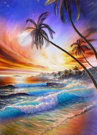 Алмазна вишивка " райський пляж " гаваї, блакитний берег, пальми повне викладення, мозаїка 5d, набори 30х40 см