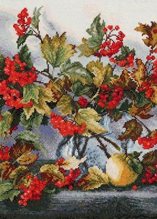 Набір для вишивання нитками хрестом "калиновий натюрморт" aida  муліне дмс pony 38,5х29 см