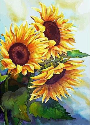 Алмазна вишивка "букет соняшників" небо,повна викладка ,мозаїка 5d, набори 30х40 см