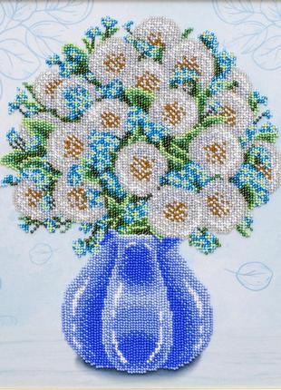 Набор для вышивки бисером " нежные одуванчики" цветы, поле, сад ваза, частичная выкладка, 30х30 см1 фото