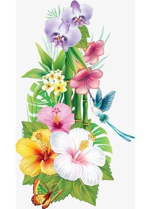 Алмазная вышивка" гибискус и орхидея ",бабочка, цветы,бамбук, сад полная выкладка, мозаика 5d, наборы 30х48 см1 фото
