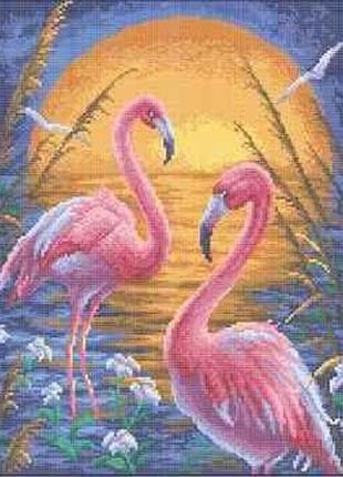 Схема для вишивки бісером " рожеві фламінго ", часткова викладка, заготівля, 30х39 см
