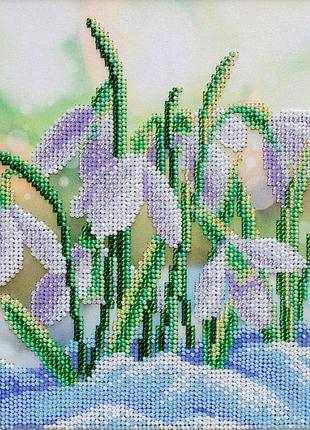 Набор для вышивки бисером "подснежник белоснежный " цветы декор букет сад ваза частичная выкладка 20х20 см