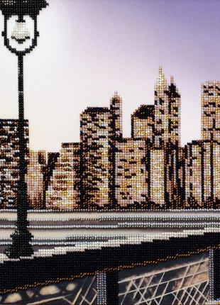 Набір для вишивки бісером "манхеттенська мрія" міст, вулиця, люди, кохання, часткова викладка 23х26 см